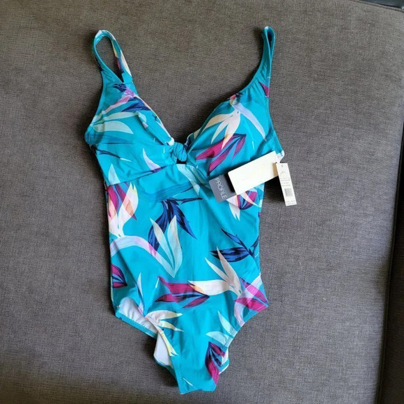 Profile by Gottex Paradise V-Neck Tie Front Underwire One Piece Swimsuit Size 10 - Picture 4 of 7